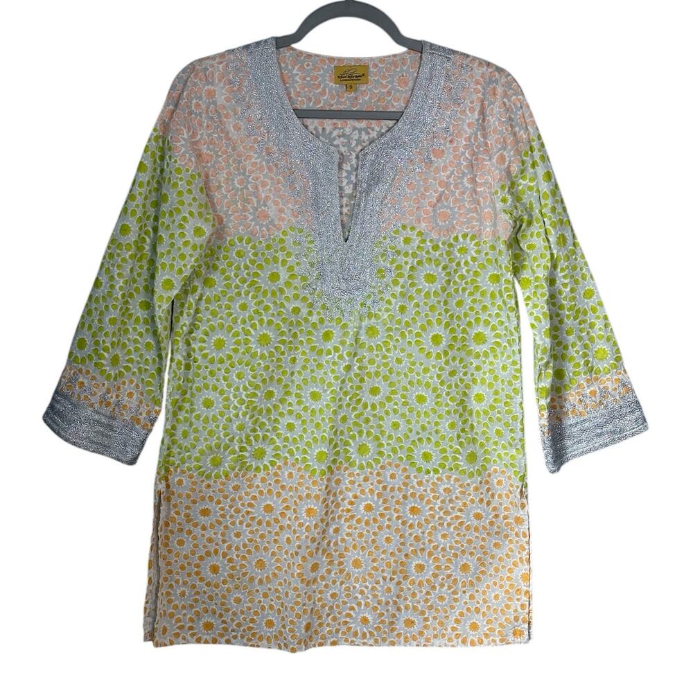 Roberta Roller Rabbit Sz S 100% Cotton Tunic Top Embroidered Metallic Trim Boho